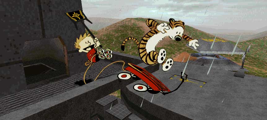 Calvin and Hobbes stealing the flag.